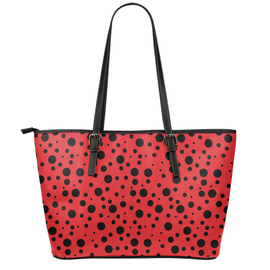Ladybug Spots Pattern Print Leather Tote Bag