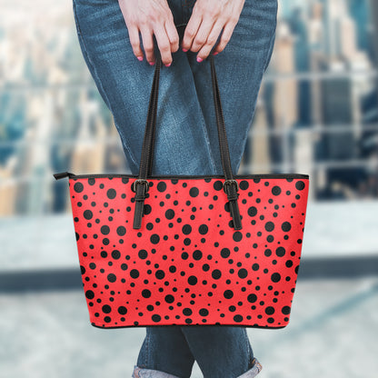 Ladybug Spots Pattern Print Leather Tote Bag