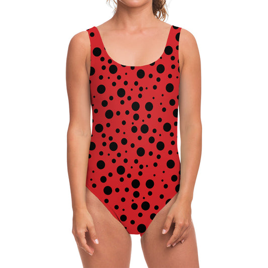 Ladybug Spots Pattern Print One Piece Swimsuit