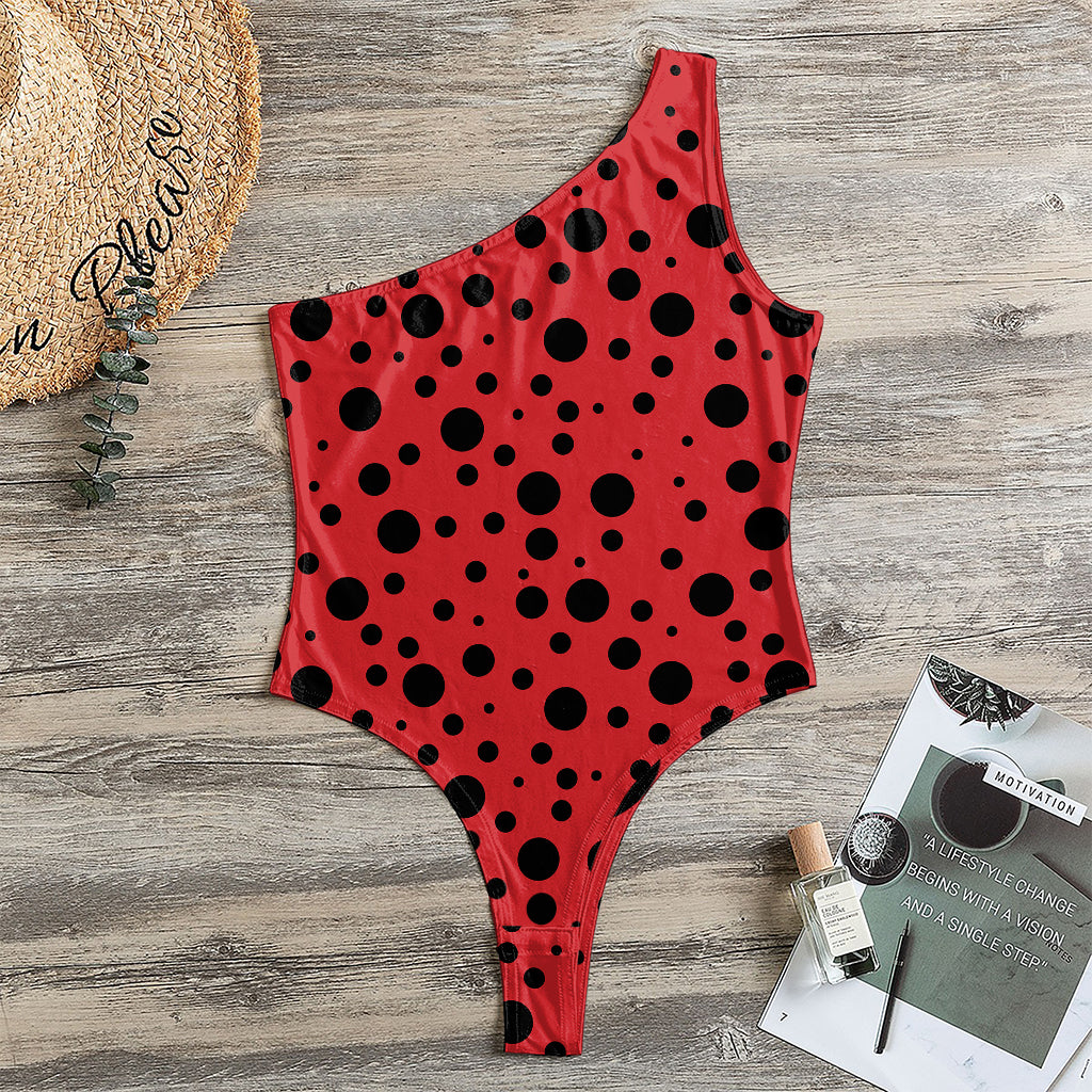 Ladybug Spots Pattern Print One Shoulder Bodysuit