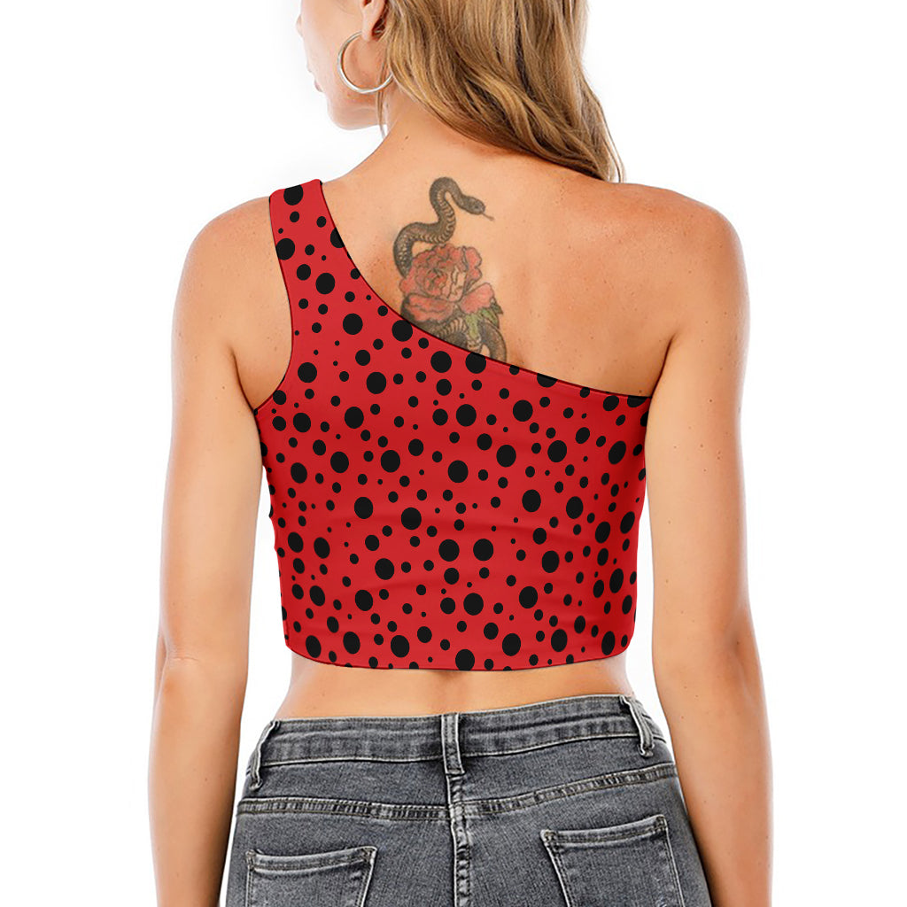 Ladybug Spots Pattern Print One Shoulder Crop Top