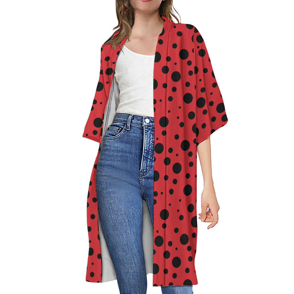Ladybug Spots Pattern Print Open Front Beach Cover Up