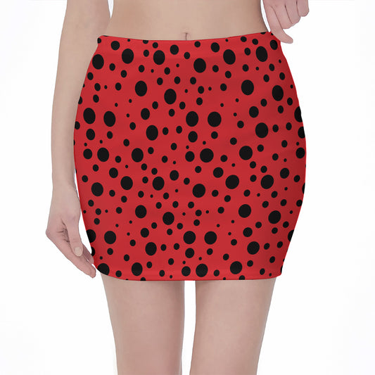 Ladybug Spots Pattern Print Pencil Mini Skirt
