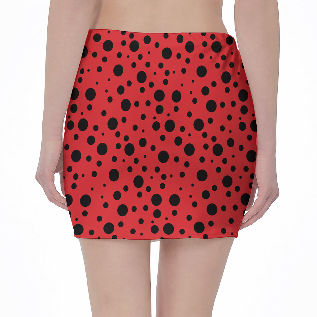 Ladybug Spots Pattern Print Pencil Mini Skirt