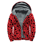 Ladybug Spots Pattern Print Sherpa Lined Zip Up Hoodie