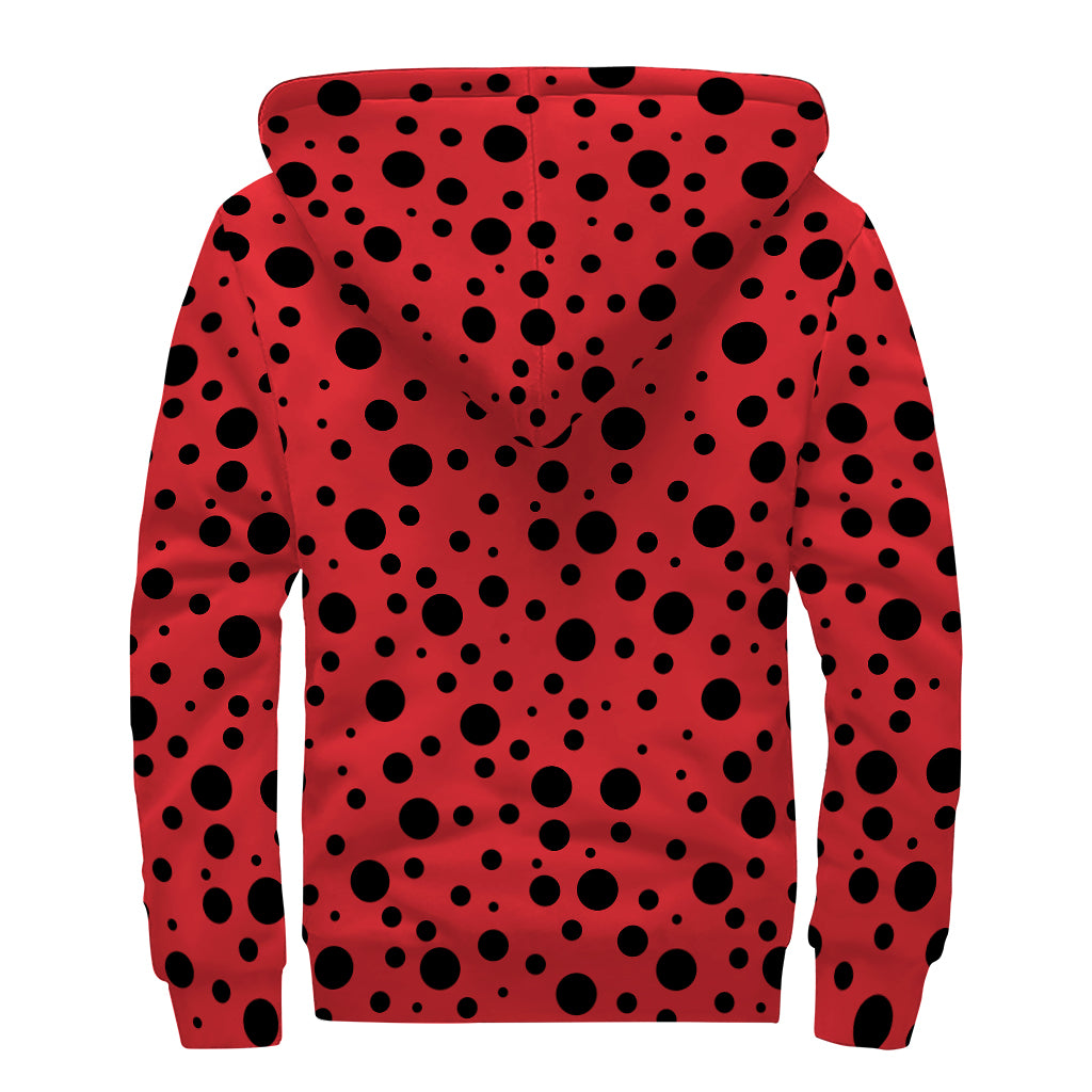 Ladybug Spots Pattern Print Sherpa Lined Zip Up Hoodie