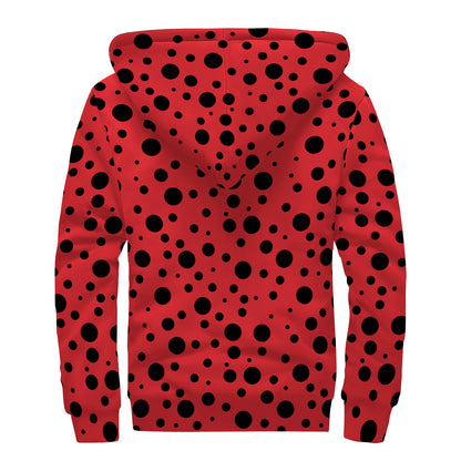 Ladybug Spots Pattern Print Sherpa Lined Zip Up Hoodie