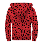 Ladybug Spots Pattern Print Sherpa Lined Zip Up Hoodie