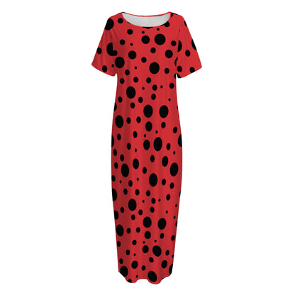 Ladybug Spots Pattern Print Short Sleeve Long Nightdress