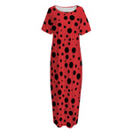 Ladybug Spots Pattern Print Short Sleeve Long Nightdress