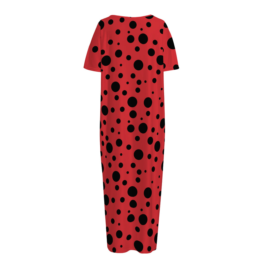 Ladybug Spots Pattern Print Short Sleeve Long Nightdress