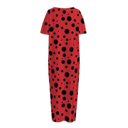 Ladybug Spots Pattern Print Short Sleeve Long Nightdress