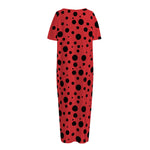 Ladybug Spots Pattern Print Short Sleeve Long Nightdress
