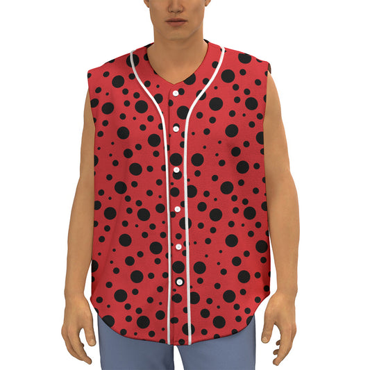 Ladybug Spots Pattern Print Sleeveless Baseball Jersey
