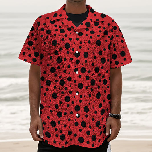 Ladybug Spots Pattern Print Textured Short Sleeve Shirt