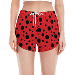 Ladybug Spots Pattern Print Women's Split Running Shorts
