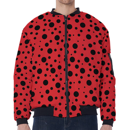 Ladybug Spots Pattern Print Zip Sleeve Bomber Jacket