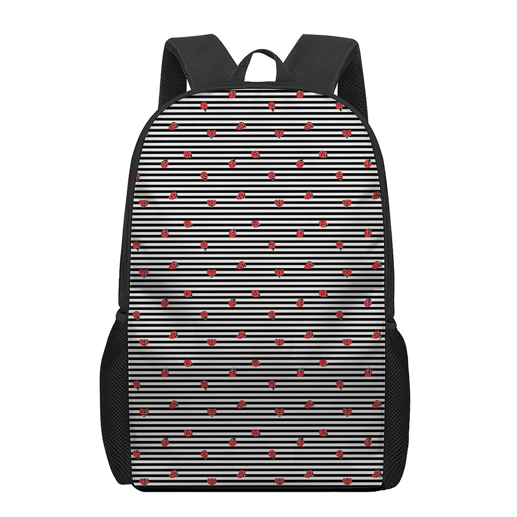 Ladybug Striped Pattern Print 17 Inch Backpack