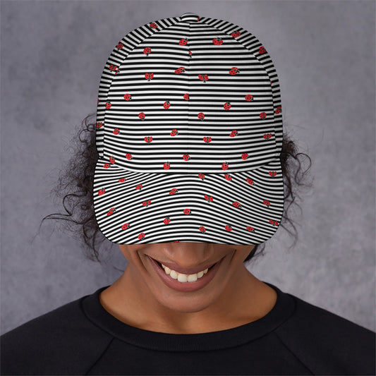Ladybug Striped Pattern Print Baseball Cap