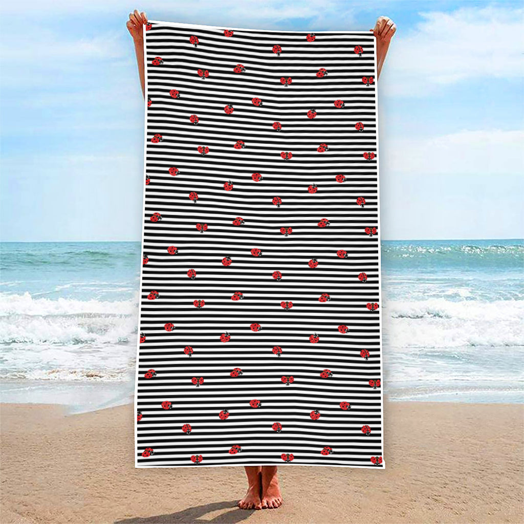 Ladybug Striped Pattern Print Beach Towel