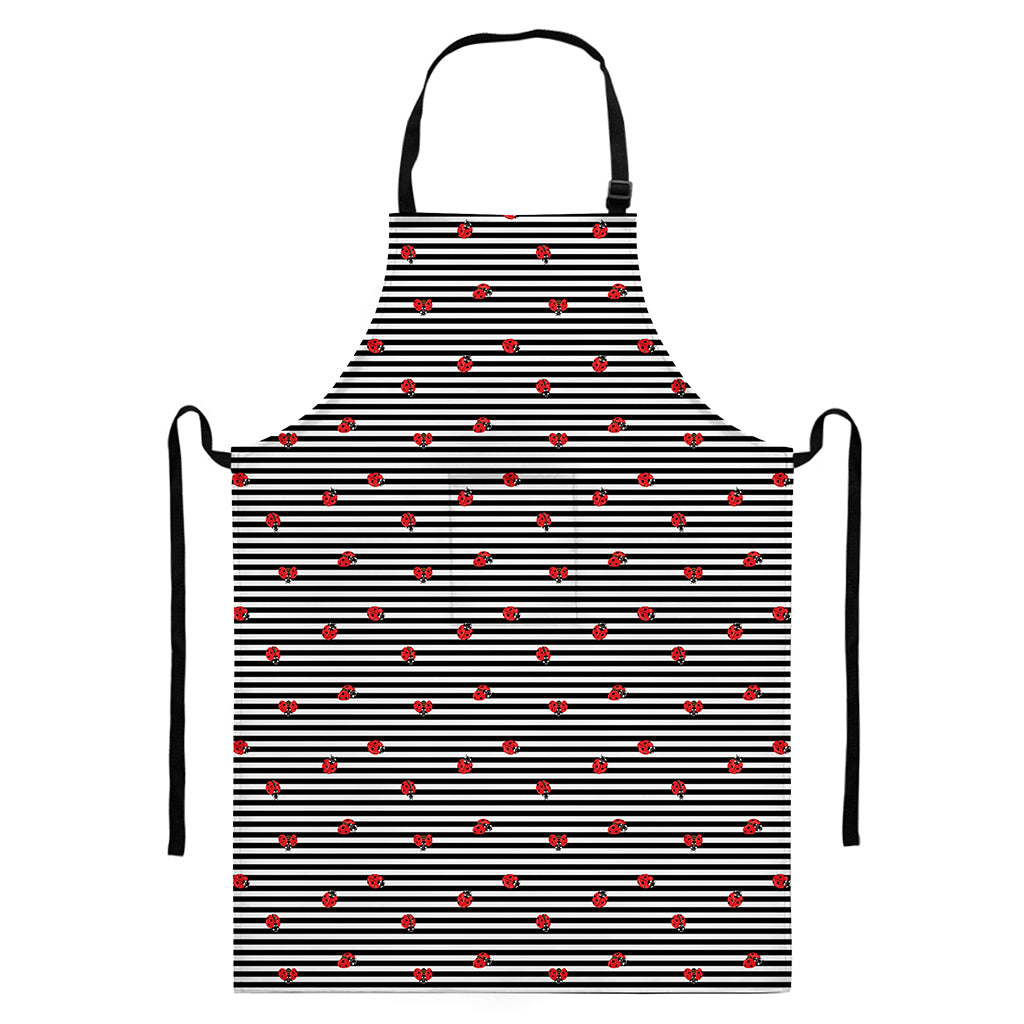 Ladybug Striped Pattern Print Bib Apron With Pocket