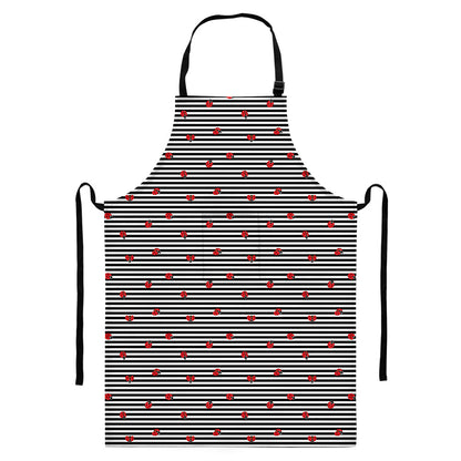 Ladybug Striped Pattern Print Bib Apron With Pocket