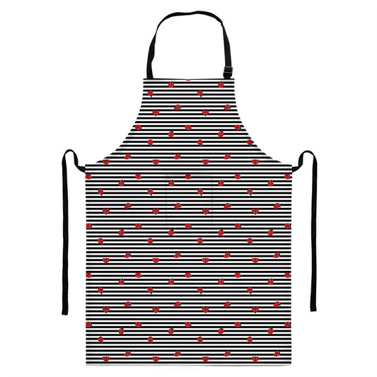 Ladybug Striped Pattern Print Bib Apron With Pocket