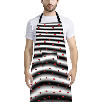 Ladybug Striped Pattern Print Bib Apron With Pocket