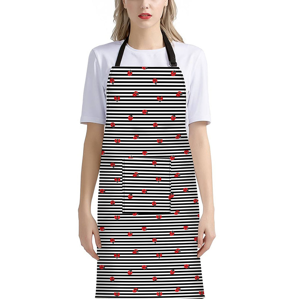 Ladybug Striped Pattern Print Bib Apron With Pocket