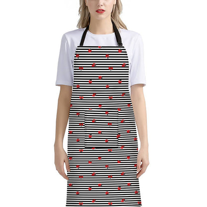 Ladybug Striped Pattern Print Bib Apron With Pocket