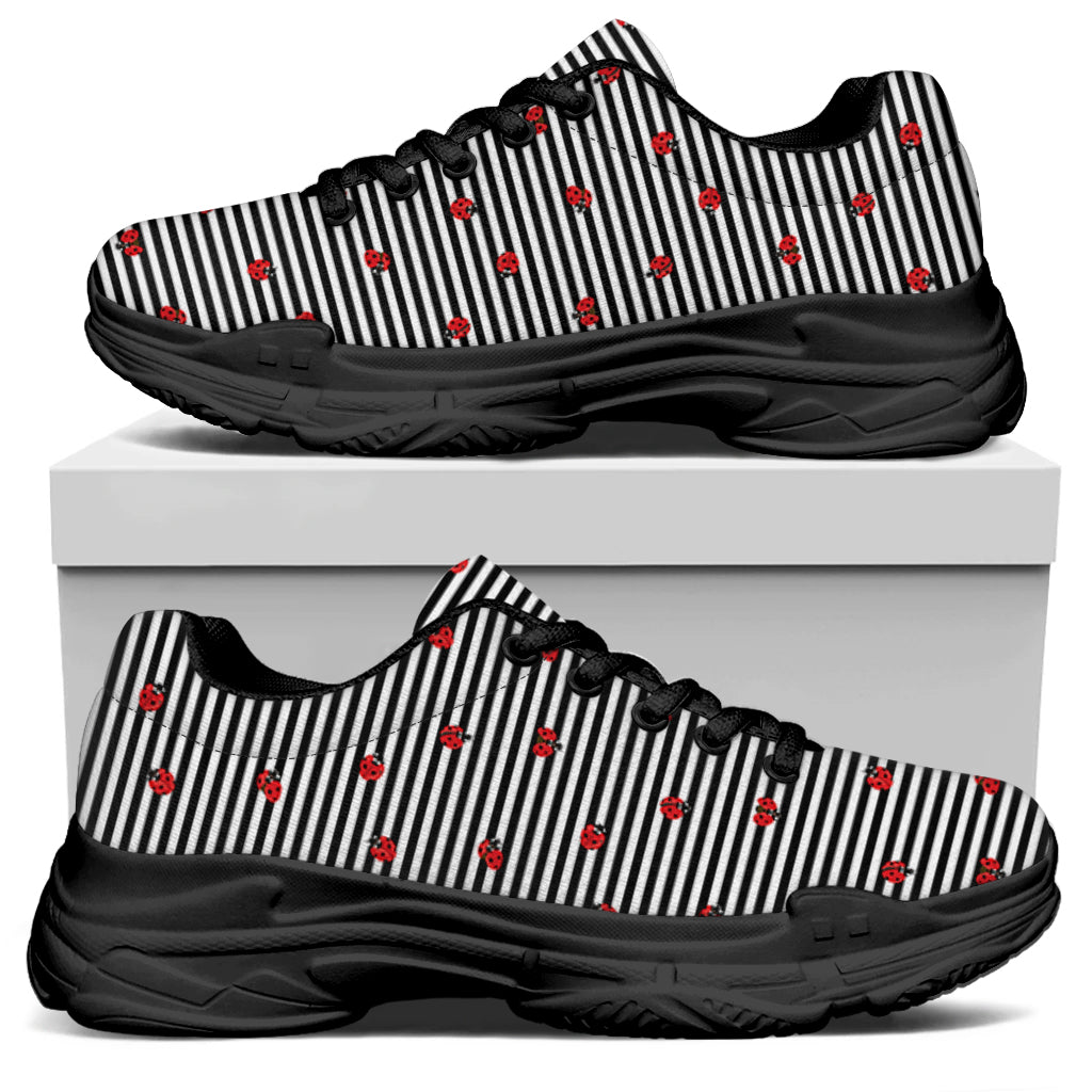 Ladybug Striped Pattern Print Black Chunky Shoes