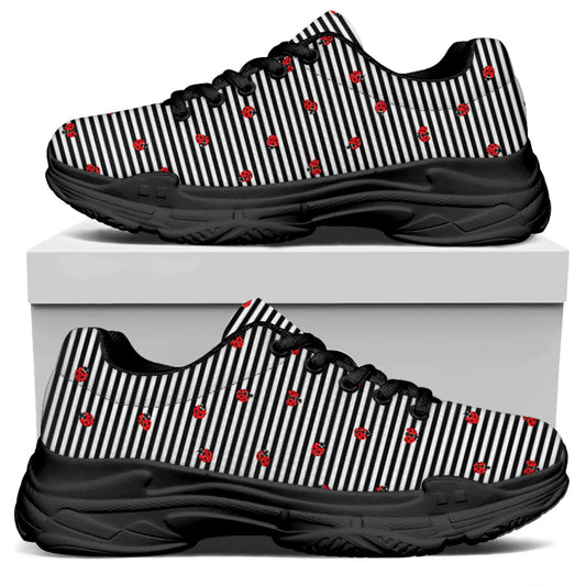 Ladybug Striped Pattern Print Black Chunky Shoes