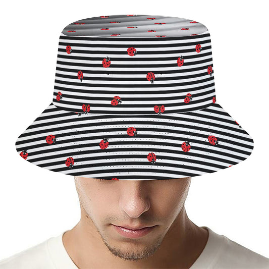 Ladybug Striped Pattern Print Bucket Hat