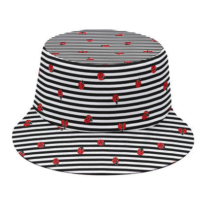 Ladybug Striped Pattern Print Bucket Hat