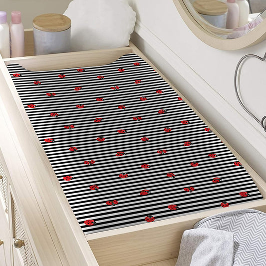 Ladybug Striped Pattern Print Changing Pad Cover