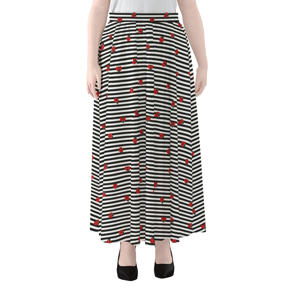 Ladybug Striped Pattern Print Chiffon Maxi Skirt