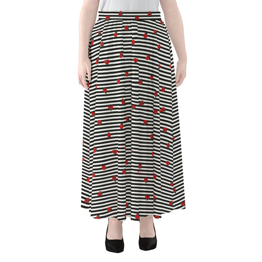 Ladybug Striped Pattern Print Chiffon Maxi Skirt