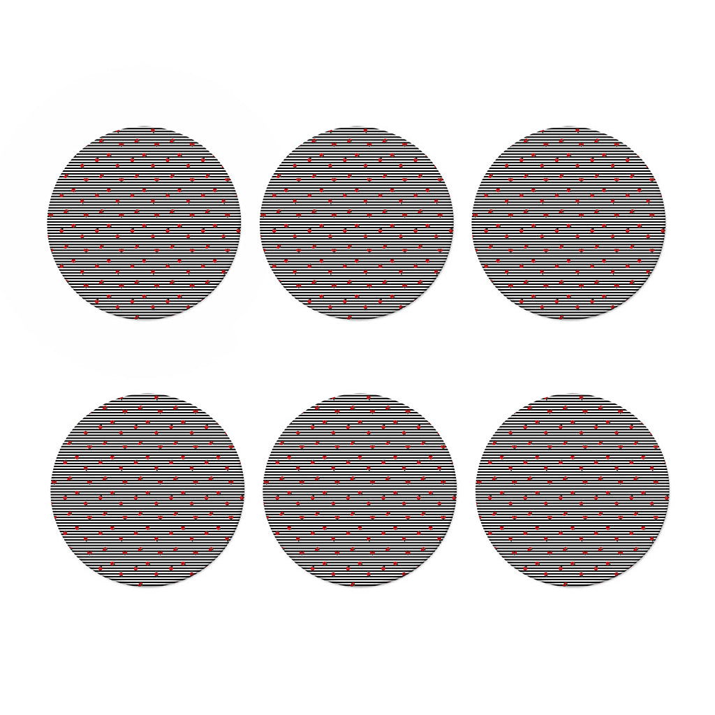 Ladybug Striped Pattern Print Coaster Set