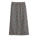 Ladybug Striped Pattern Print Cotton Front Slit Maxi Skirt