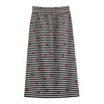 Ladybug Striped Pattern Print Cotton Front Slit Maxi Skirt