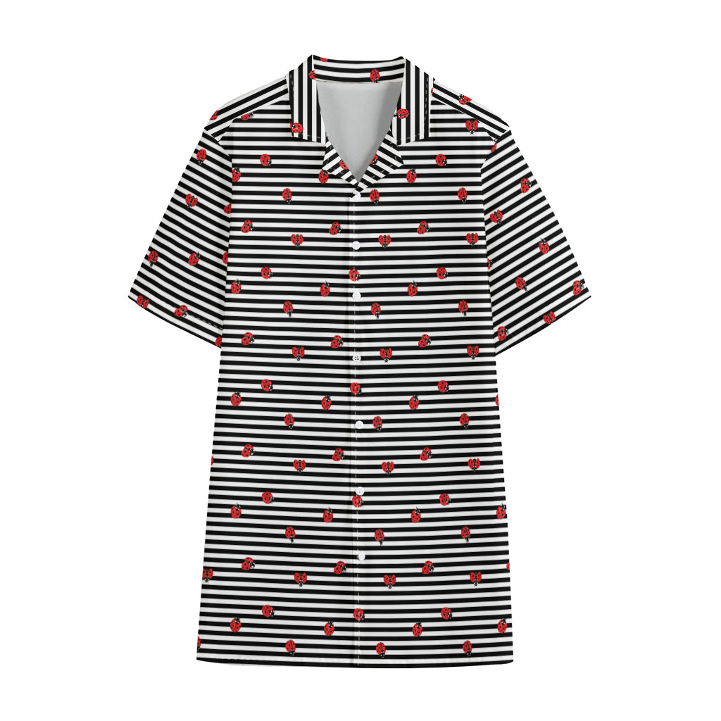 Ladybug Striped Pattern Print Cotton Hawaiian Shirt