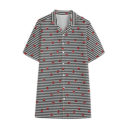 Ladybug Striped Pattern Print Cotton Hawaiian Shirt