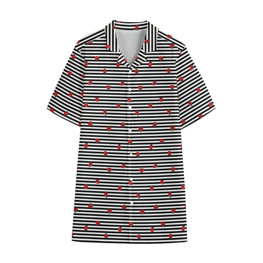 Ladybug Striped Pattern Print Cotton Hawaiian Shirt
