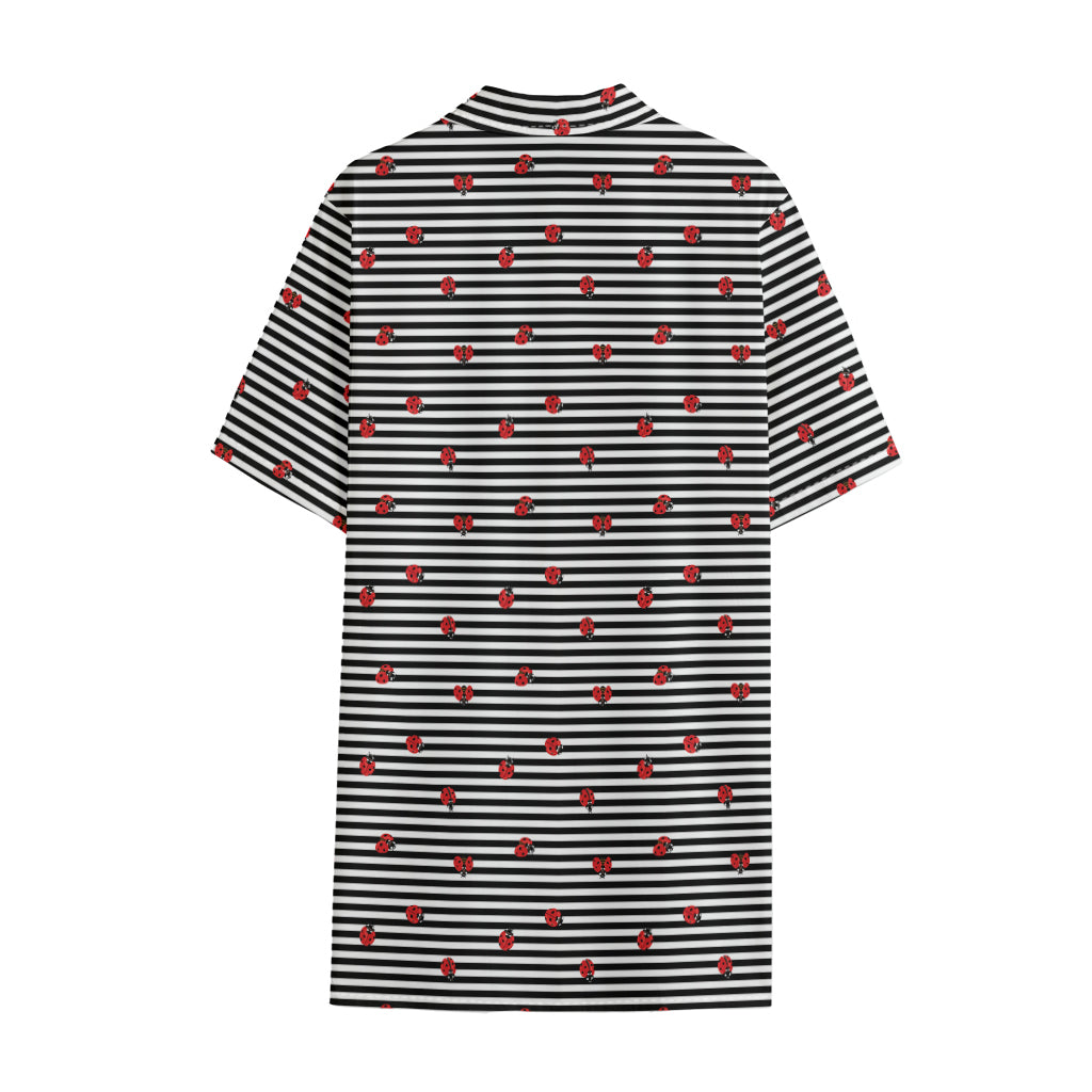 Ladybug Striped Pattern Print Cotton Hawaiian Shirt