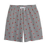 Ladybug Striped Pattern Print Cotton Shorts