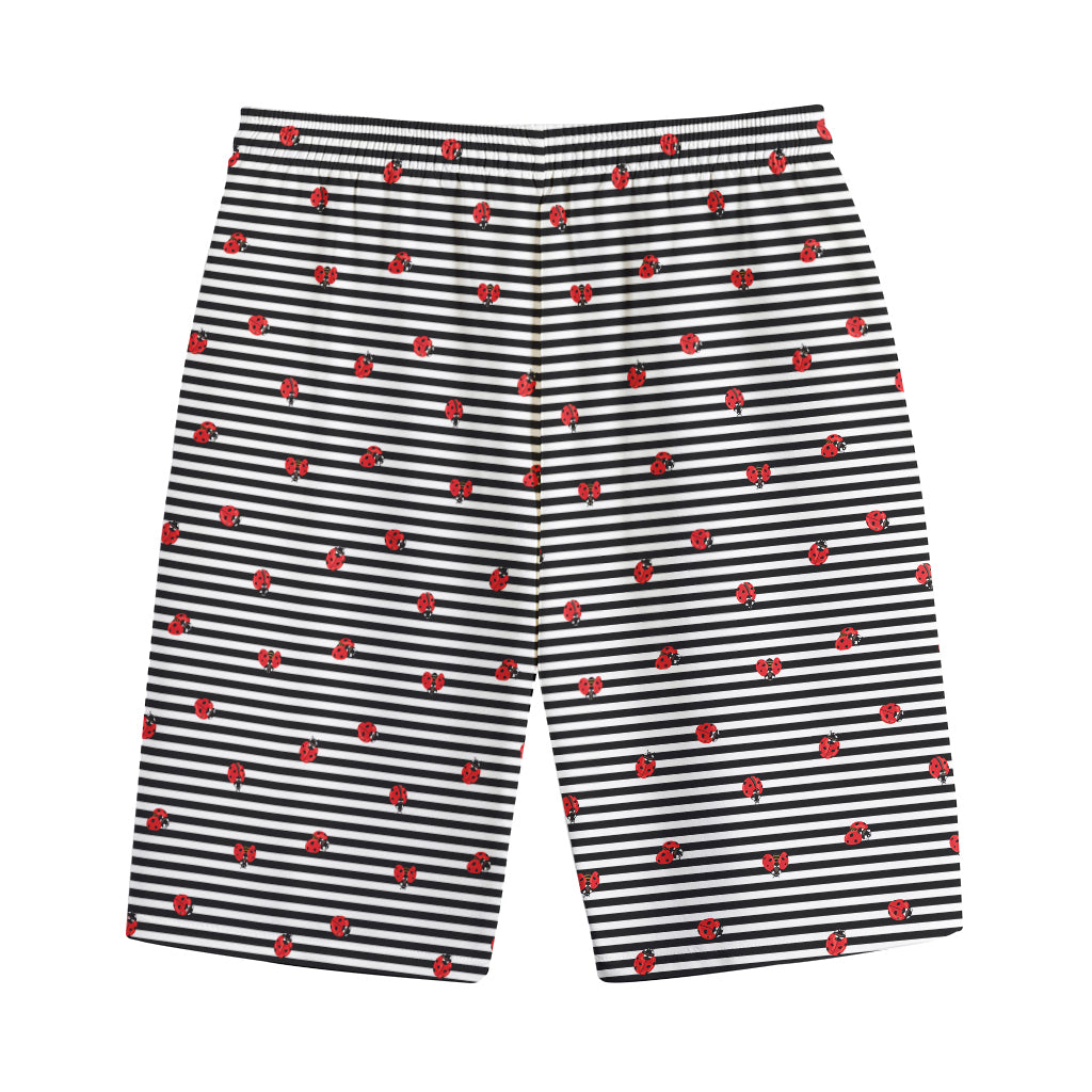 Ladybug Striped Pattern Print Cotton Shorts