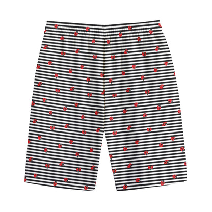 Ladybug Striped Pattern Print Cotton Shorts