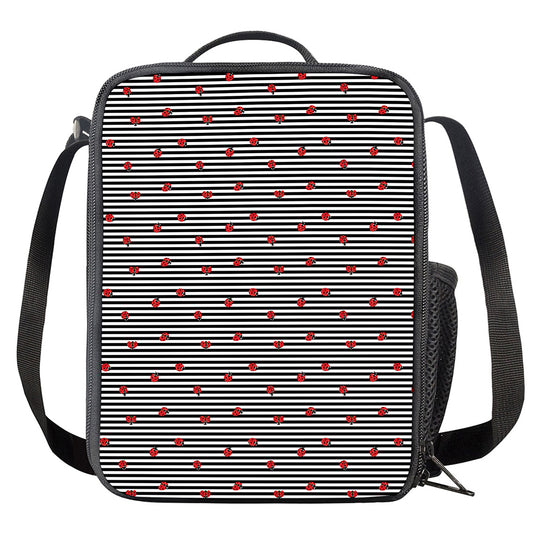 Ladybug Striped Pattern Print Crossbody Lunch Bag
