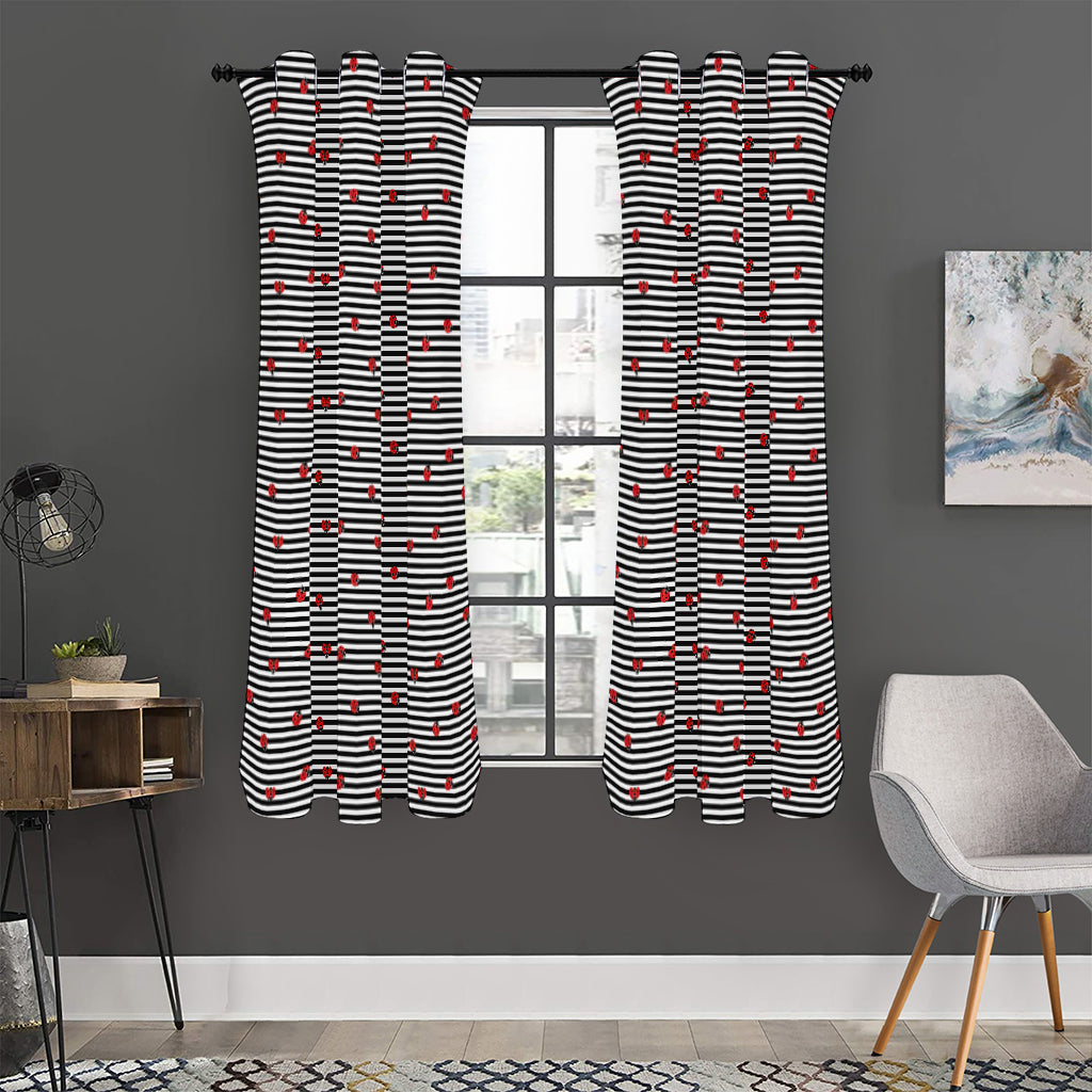 Ladybug Striped Pattern Print Curtain