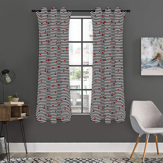 Ladybug Striped Pattern Print Curtain